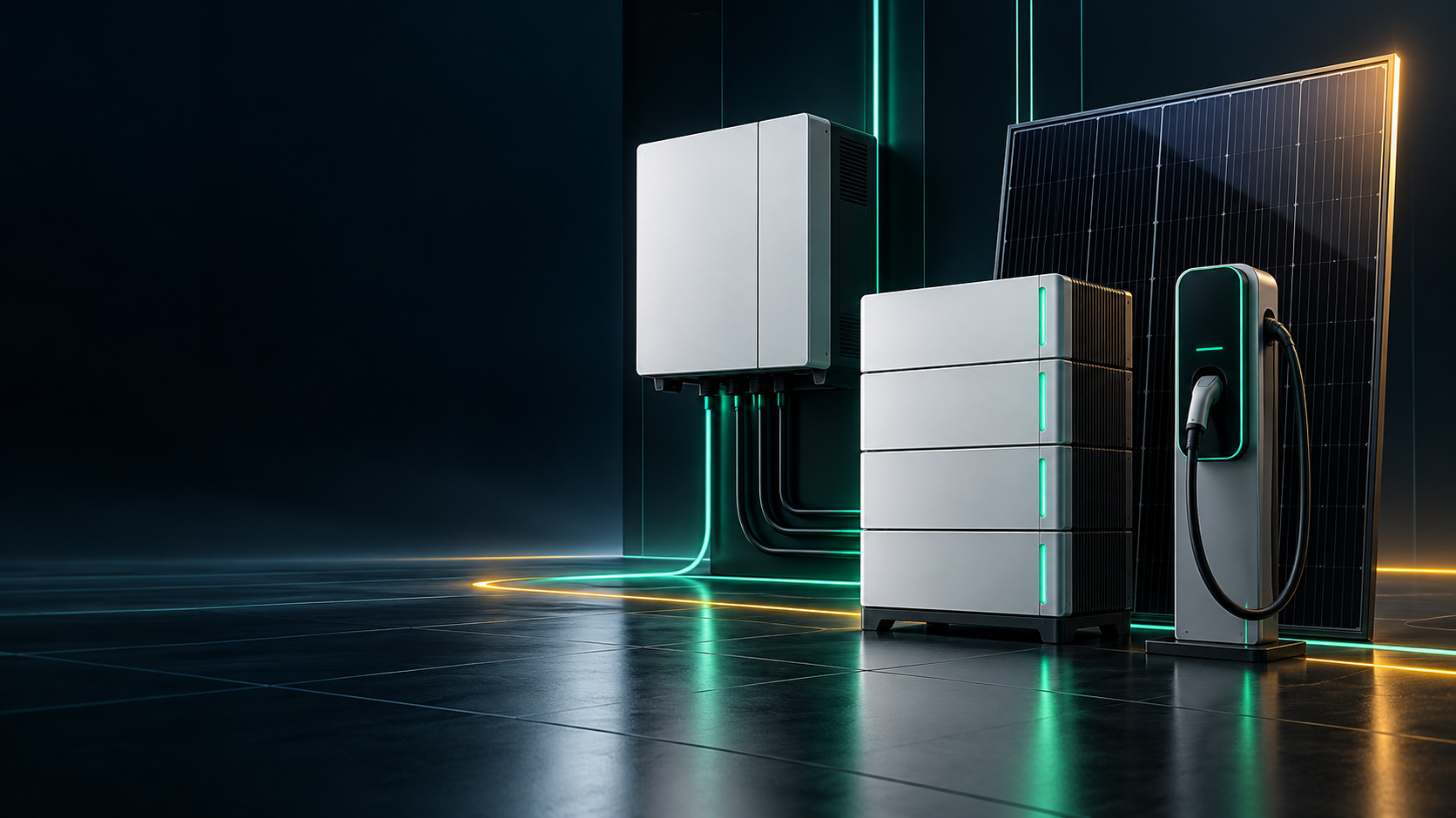 Integrated solar inverter, battery storage, EV charger and solar panel